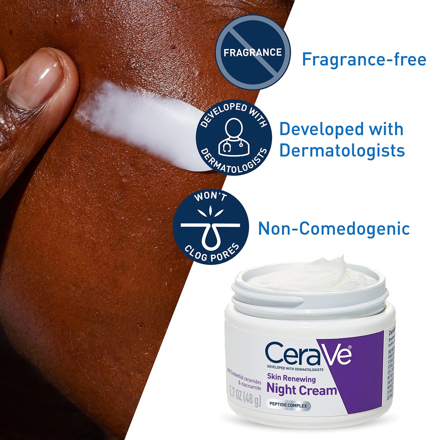 CeraVe Skin Renewing Night Cream | Niacinamide, Peptide Complex, and Hyaluronic Acid Moisturizer for Face | 1.7 Ounce, Packaging may Vary 1.7 Ounce (Pack of 1)